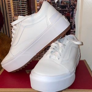 Stacked Leather Platform White Old Skool Vans